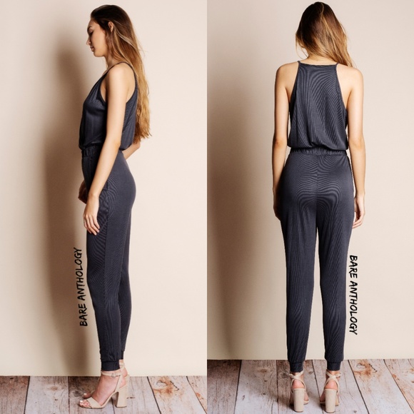 Charcoal Soft Knit Jumpsuit - Picture 5 of 5